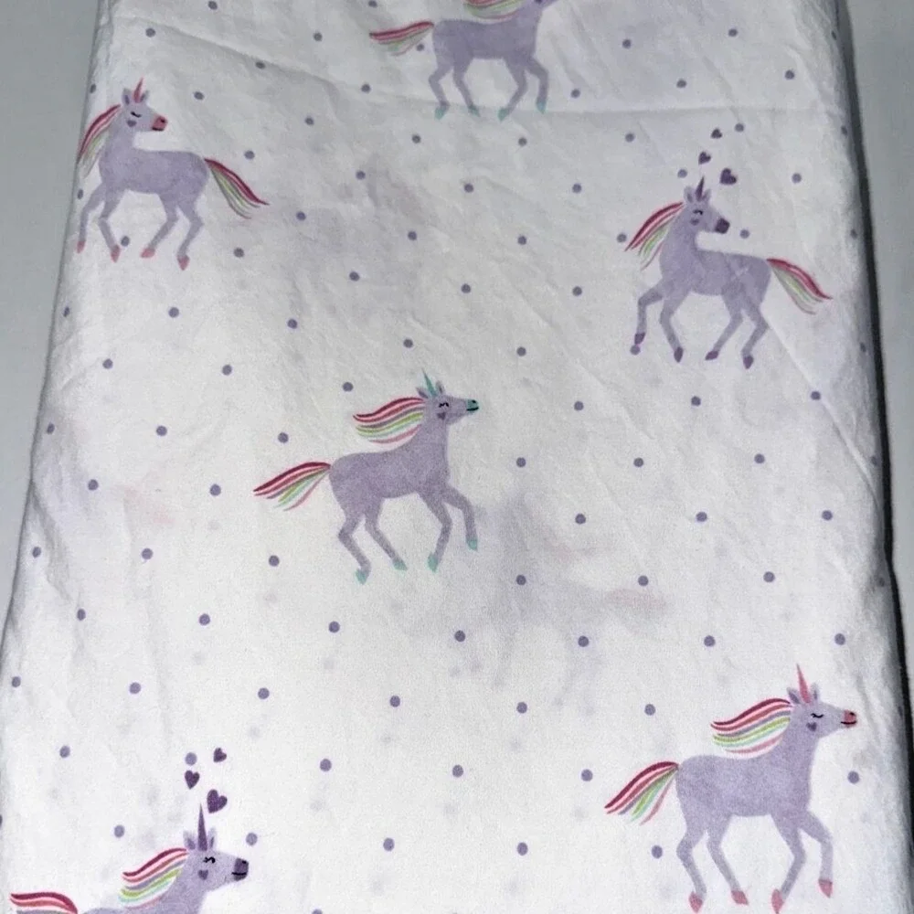 Pottery Barn Kids Flat Sheet Twin White Purple Unicorn Organic Cotton EUC